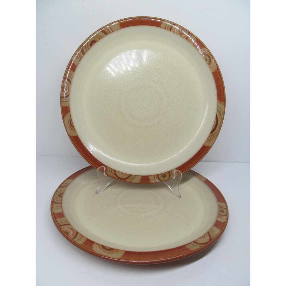 Denby-Langley Fire Chilli Set Of 2 Swirl Design 10 1/2" Dinner Plates VGC